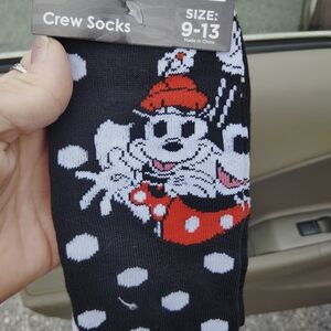 Disney Black Crew Socks with Red and White Polka Dots